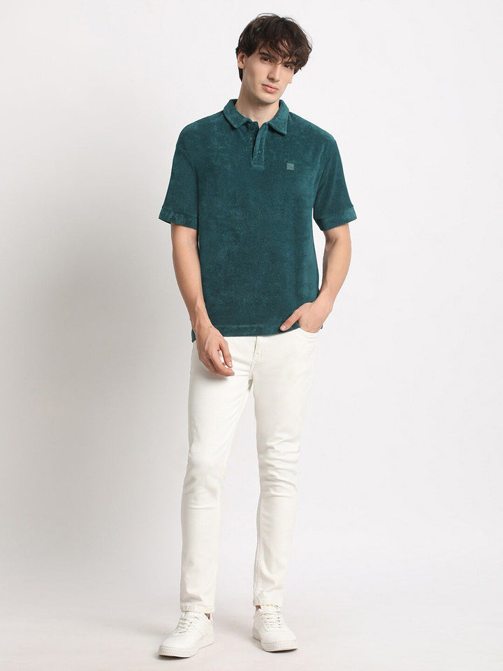 THE BEAR HOUSE Men Solid Polo Collar Relaxed Fit T-shirt