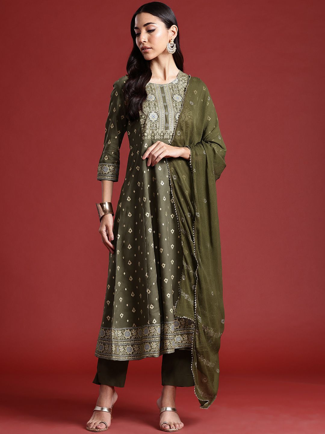 Anouk Women Ethnic Motifs Printed Regular Kurta with Trousers & Dupatta