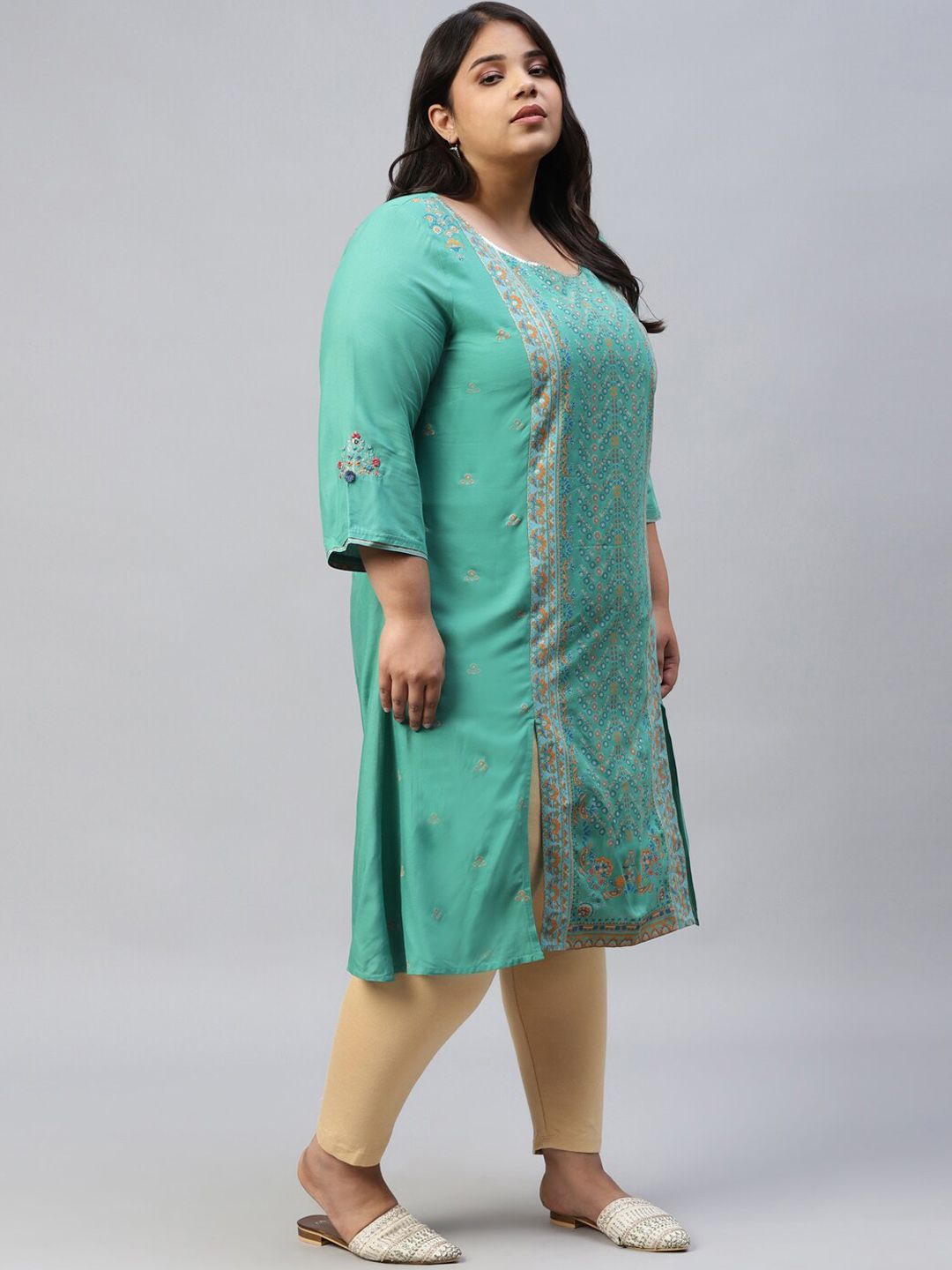 W Women Green Ethnic Motifs Printed Kurta
