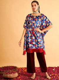 Shae by SASSAFRAS Floral Printed Velvet High Low Kaftan Kurta