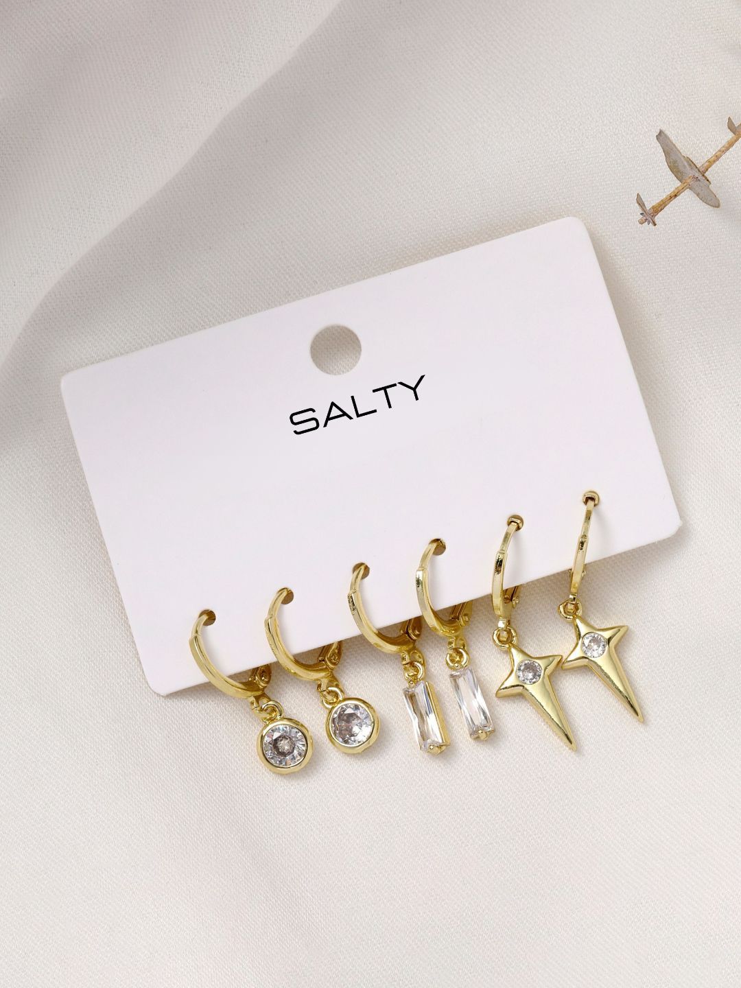 SALTY Set Of 3 Gold-Plated Contemporary Starshine Hoop Earrings