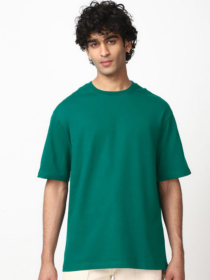 Bewakoof Men Solid Round Neck Cotton Oversized T-shirt
