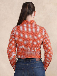 Rareism Geometric Printed Cotton Shirt Gaya Tanaman Top