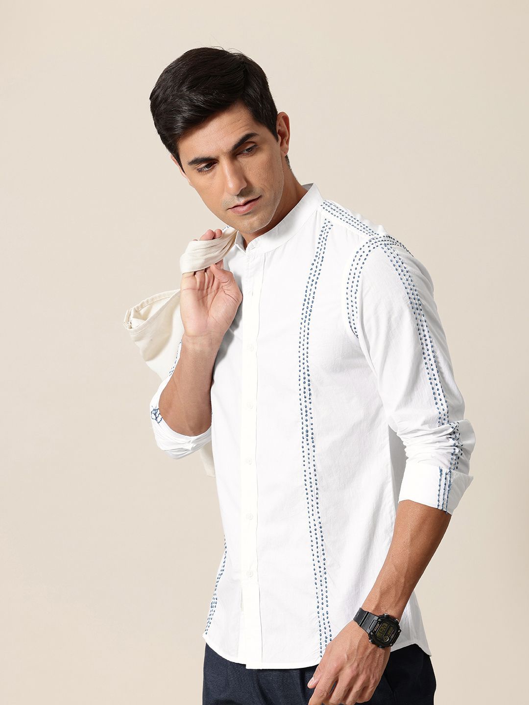 Mr Bowerbird Pure Cotton Embroidered Tailored Fit Opaque Casual Shirt