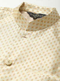 SOJANYA Men Solid Kurta with Churidar & Woven Design Nehru Jacket
