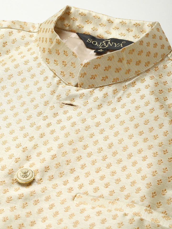 SOJANYA Men Solid Kurta with Churidar & Woven Design Nehru Jacket