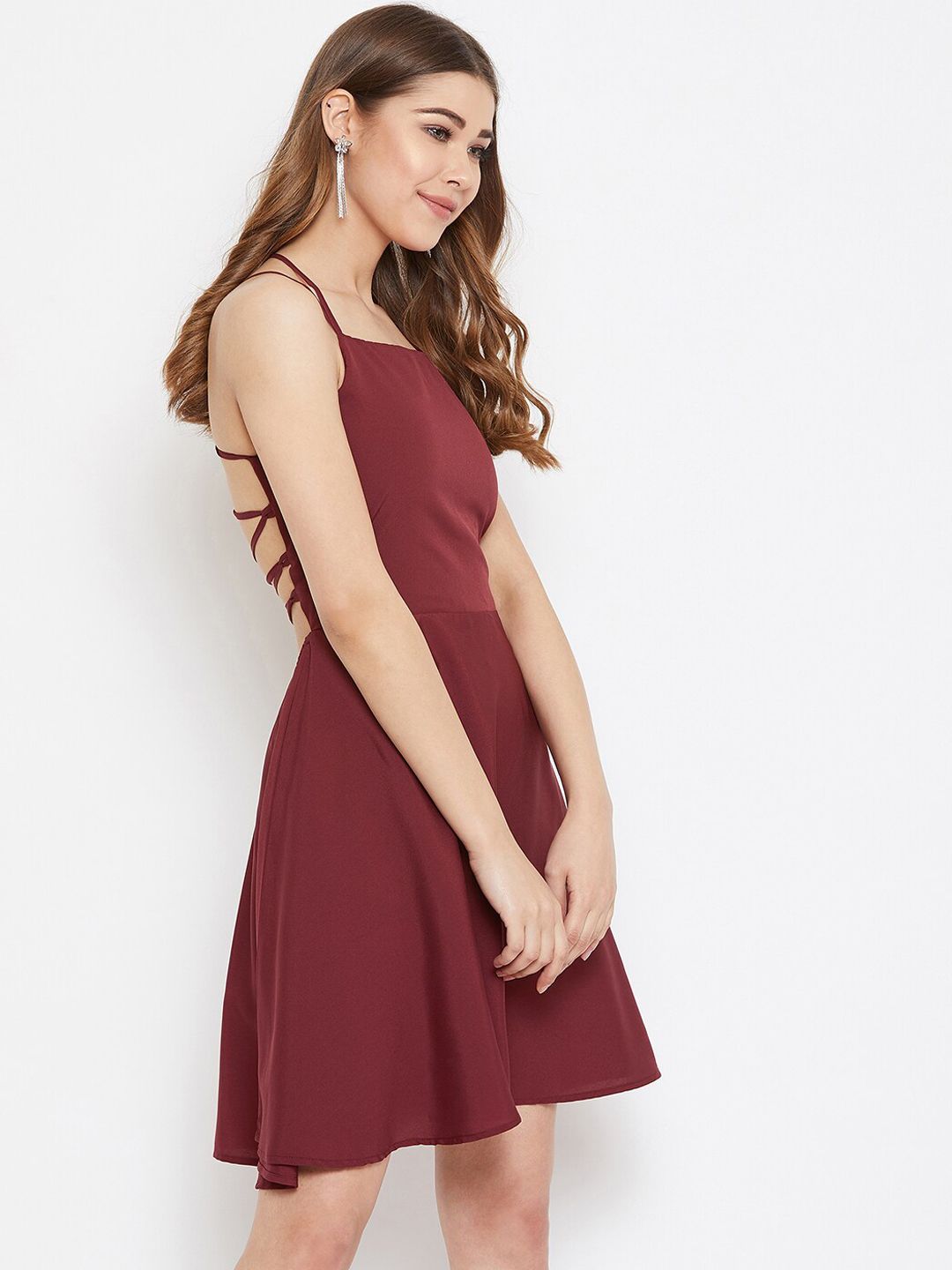 Berrylush Women Maroon Solid Fit and Flare Dress