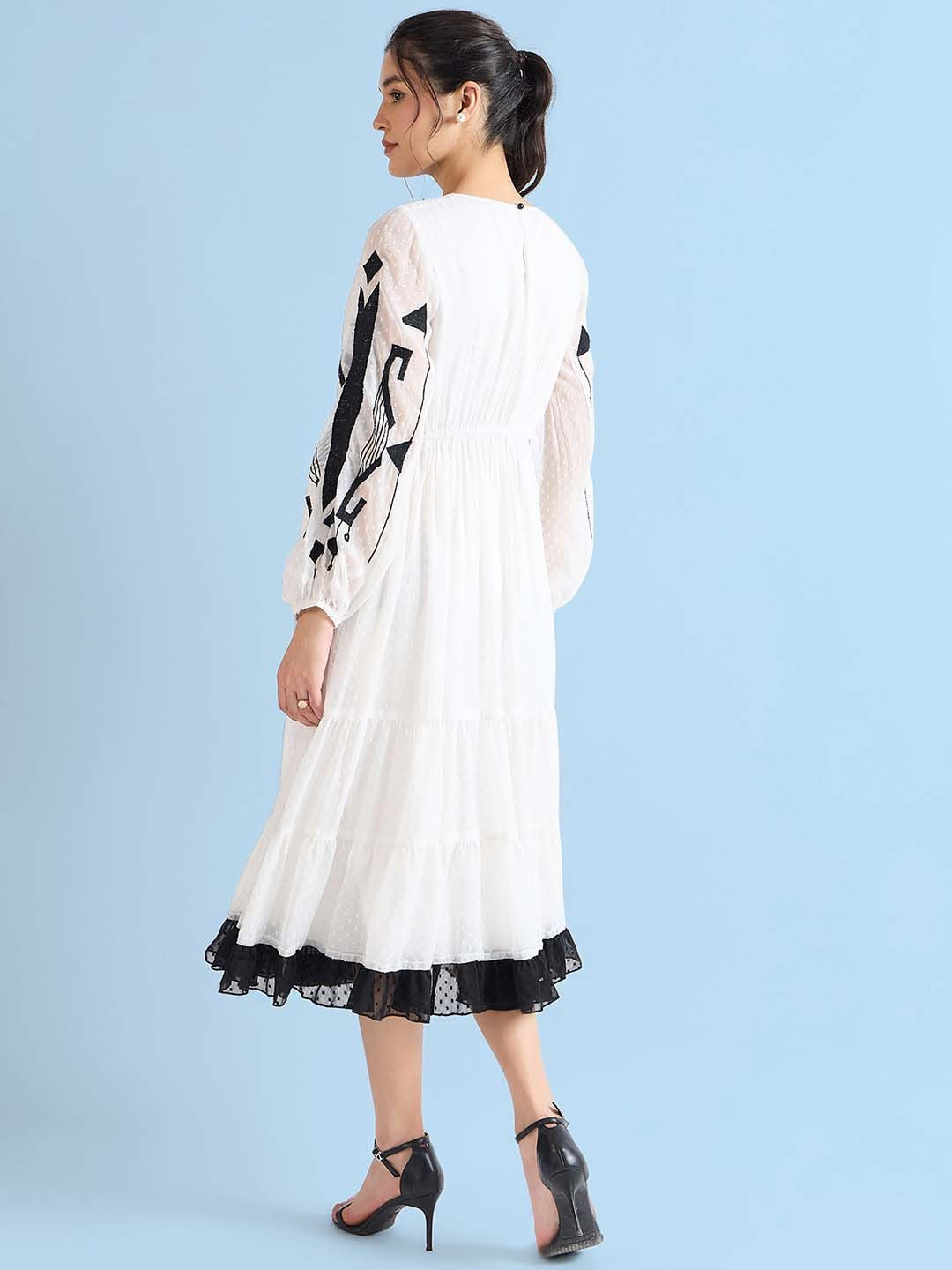 Antheaa Floral Chiffon Fit & Flare Midi Dress