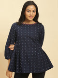 W Ethnic Motifs Printed Puff Sleeves Cotton Peplum Top