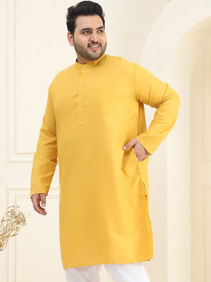 SOJANYA PLUS Size Men Mustard Yellow Pure Cotton Kurta