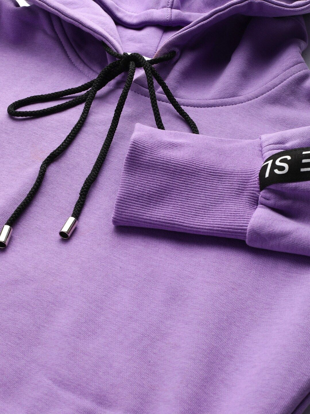 STREET 9 Women Lavender Solid Hooded Crop Sweatshirt