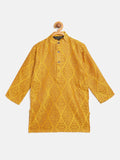 SOJANYA Lelaki Mustard & Motif Etnik Coklat Rekaan Tenunan Jacquard Anyaman Band Kolar Kurta