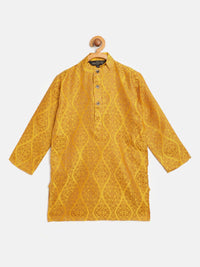 SOJANYA Lelaki Mustard & Motif Etnik Coklat Rekaan Tenunan Jacquard Anyaman Band Kolar Kurta