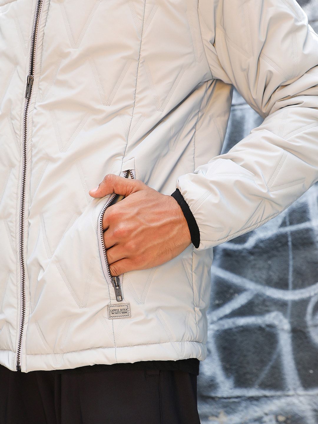 Campus Sutra Grey Windcheater Puffer Jacket