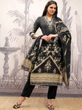 Vishudh Black & Gold Toned Floral Embroidered Straight Kurta with Trousers & With Dupatta