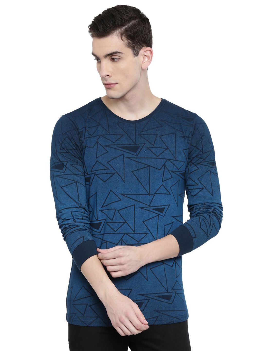 ADRO Men Geometric Printed Round Neck T-shirt