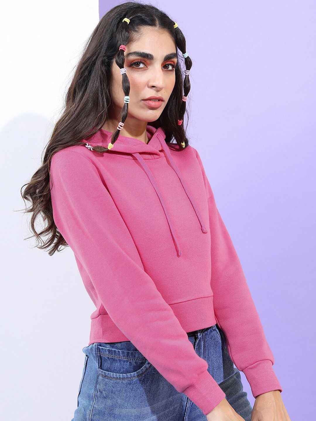 Tokyo Talkies Women Pink Hooded Sweatshirt