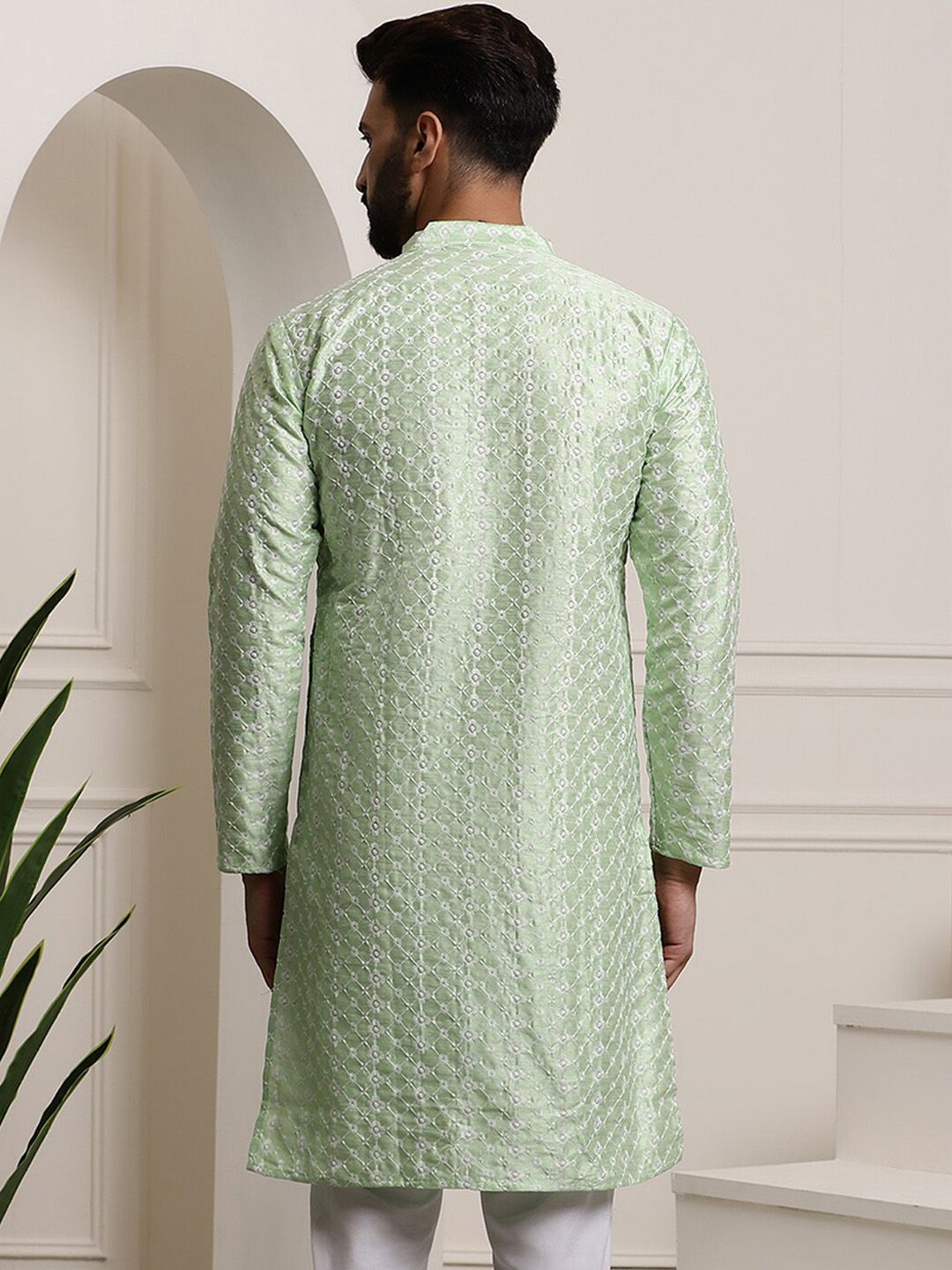 SOJANYA Self Design Thread Work Mandarin Collar Kurta