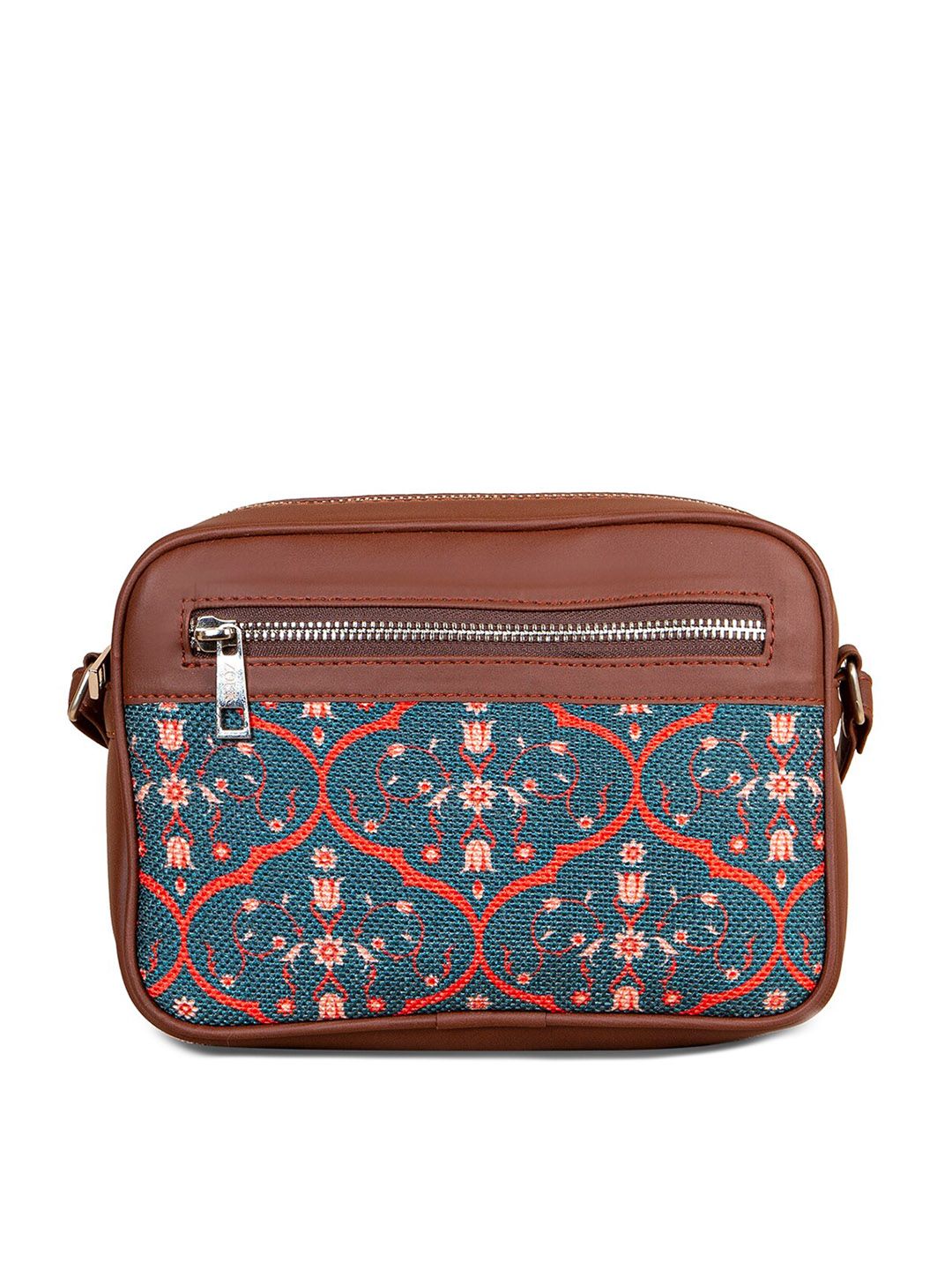 ZOUK Navy Blue Ethnic Motifs Printed Structured Sling Bag