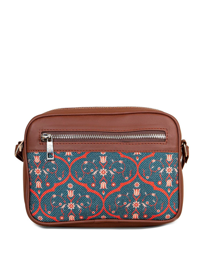 ZOUK Navy Blue Ethnic Motifs Printed Structured Sling Bag