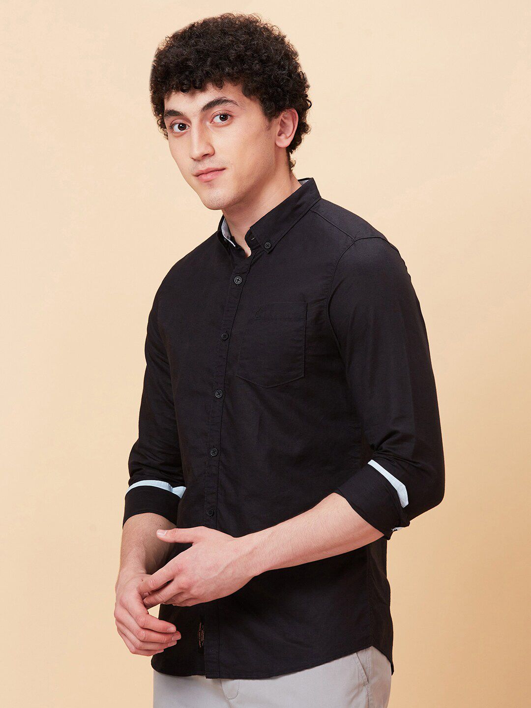 Being Human Button-Down Collar Slim Fit Linen Cotton Casual Shirt