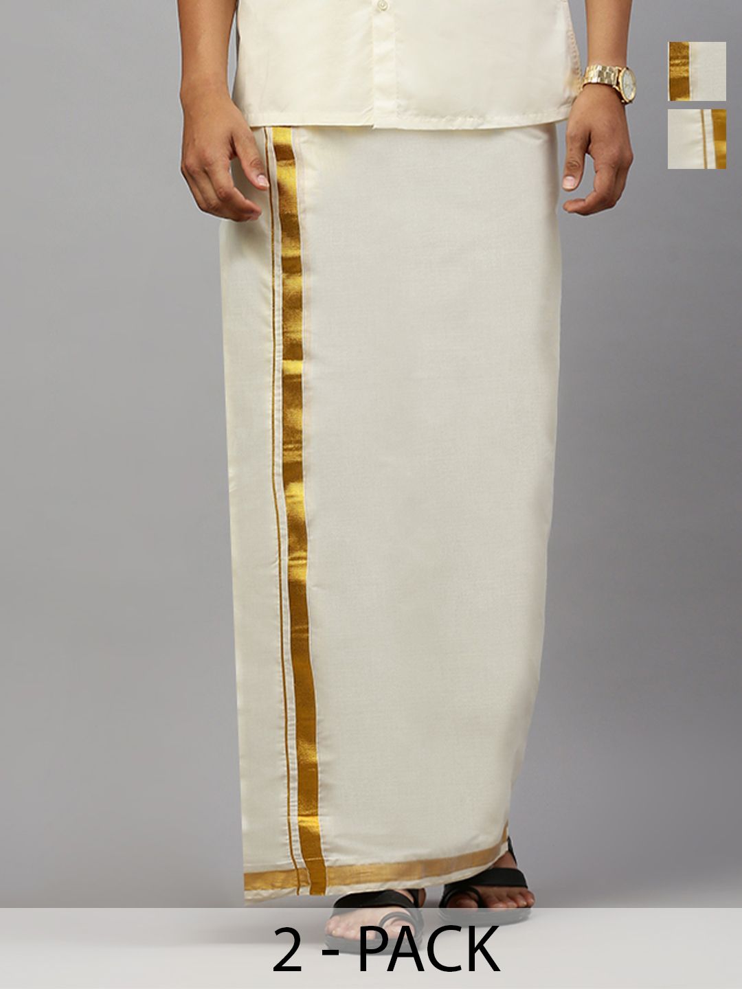 Ramraj Pack of 2 Men Cotton Double Dhotis with Jari Border