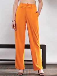 SASSAFRAS Women Orange Straight Fit High-Rise Trousers