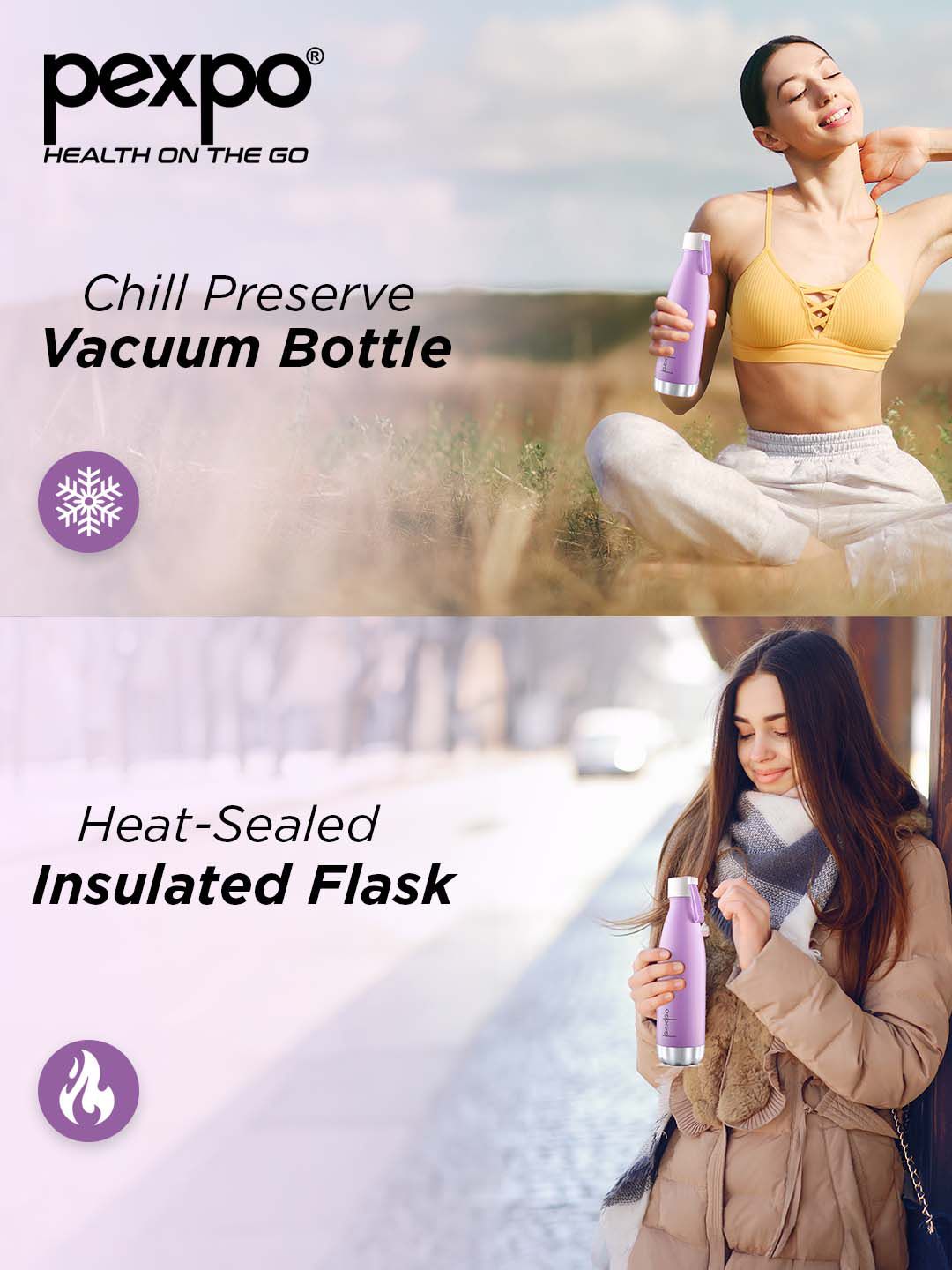 Pexpo Espresso Orchid Purple ISI Certified Thermosteel Hot & Cold Flask -500 ml