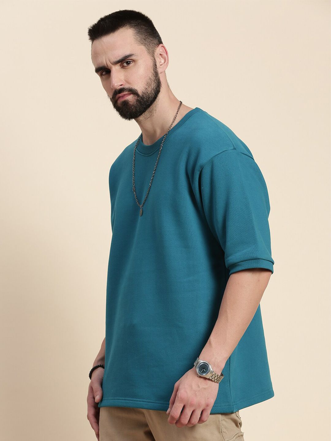 DILLINGER Round Neck Oversized Pullover Fleece Sweatshirt