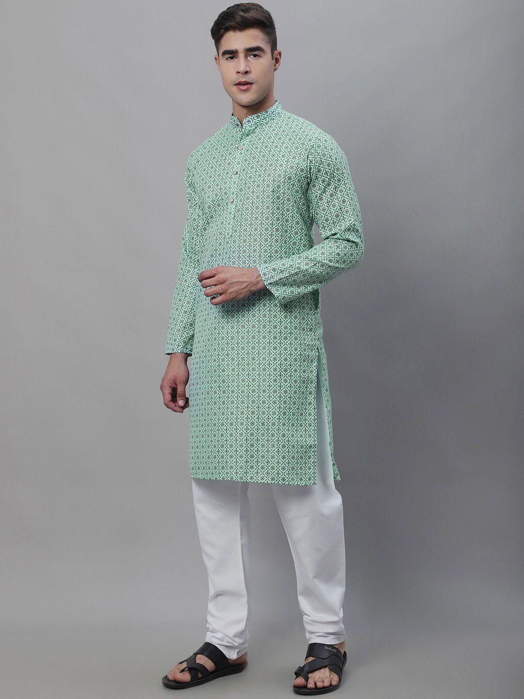 SOJANYA Kurta Linen Kapas Bercetak Motif Etnik Dengan Churidar