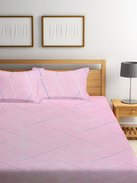 KLOTTHE Pink Geometric Cotton 300 TC Dilengkapi Cadar King Halus dengan 2 Sarung Bantal-98 x 87 inci