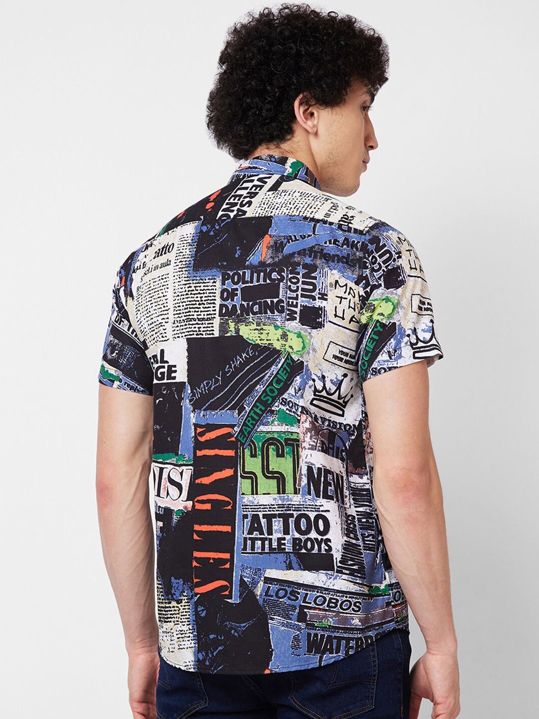 SPYKAR Spread Collar Short Sleeves Graphic Printed Cotton Casual Shirt