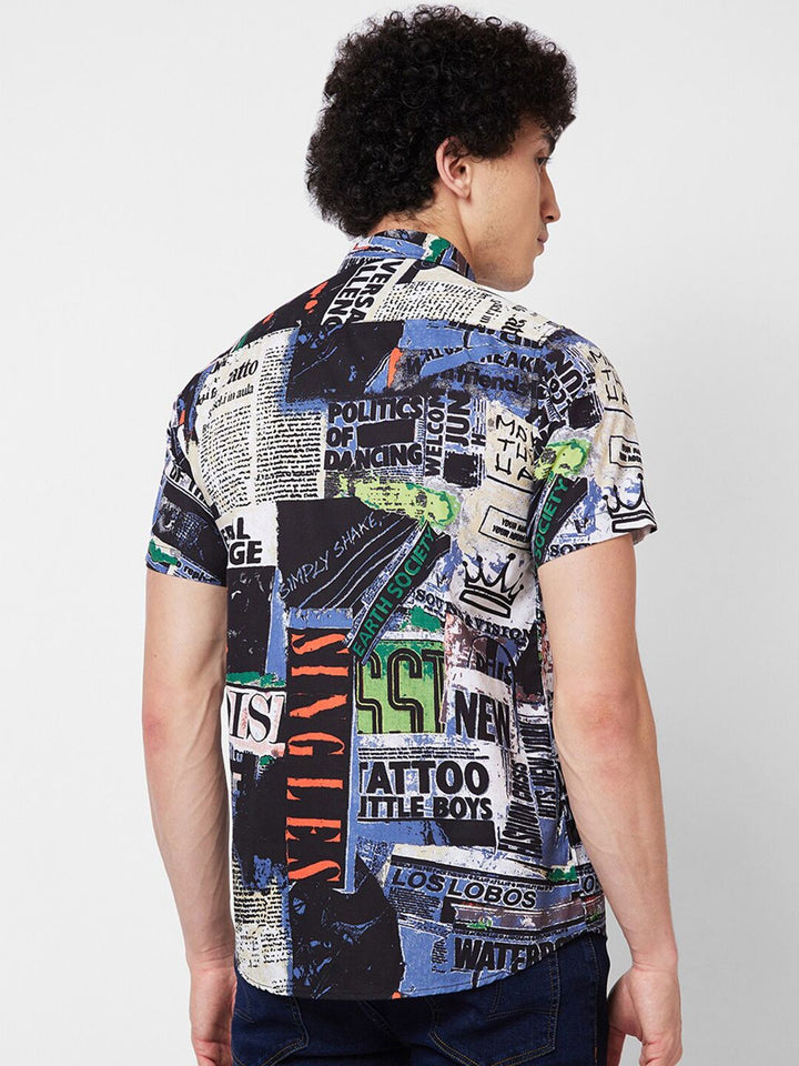 SPYKAR Spread Collar Short Sleeves Graphic Printed Cotton Casual Shirt