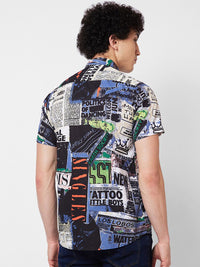 SPYKAR Spread Collar Short Sleeves Graphic Printed Cotton Casual Shirt