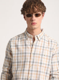 THE BEAR HOUSE Tartan Checked Slim Fit Cotton Linen Casual Shirt