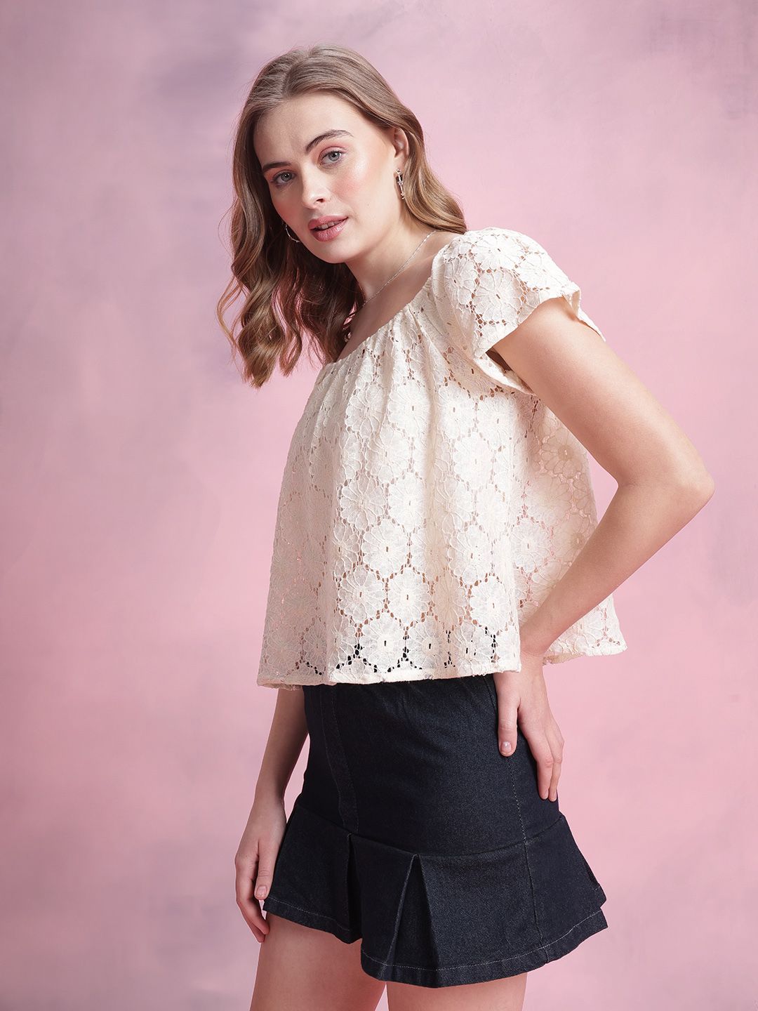 DressBerry Floral Lace Boxy Top