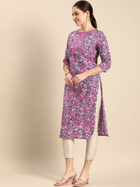 Anouk Women Pink Floral Printed Pure Cotton Straight Kurta