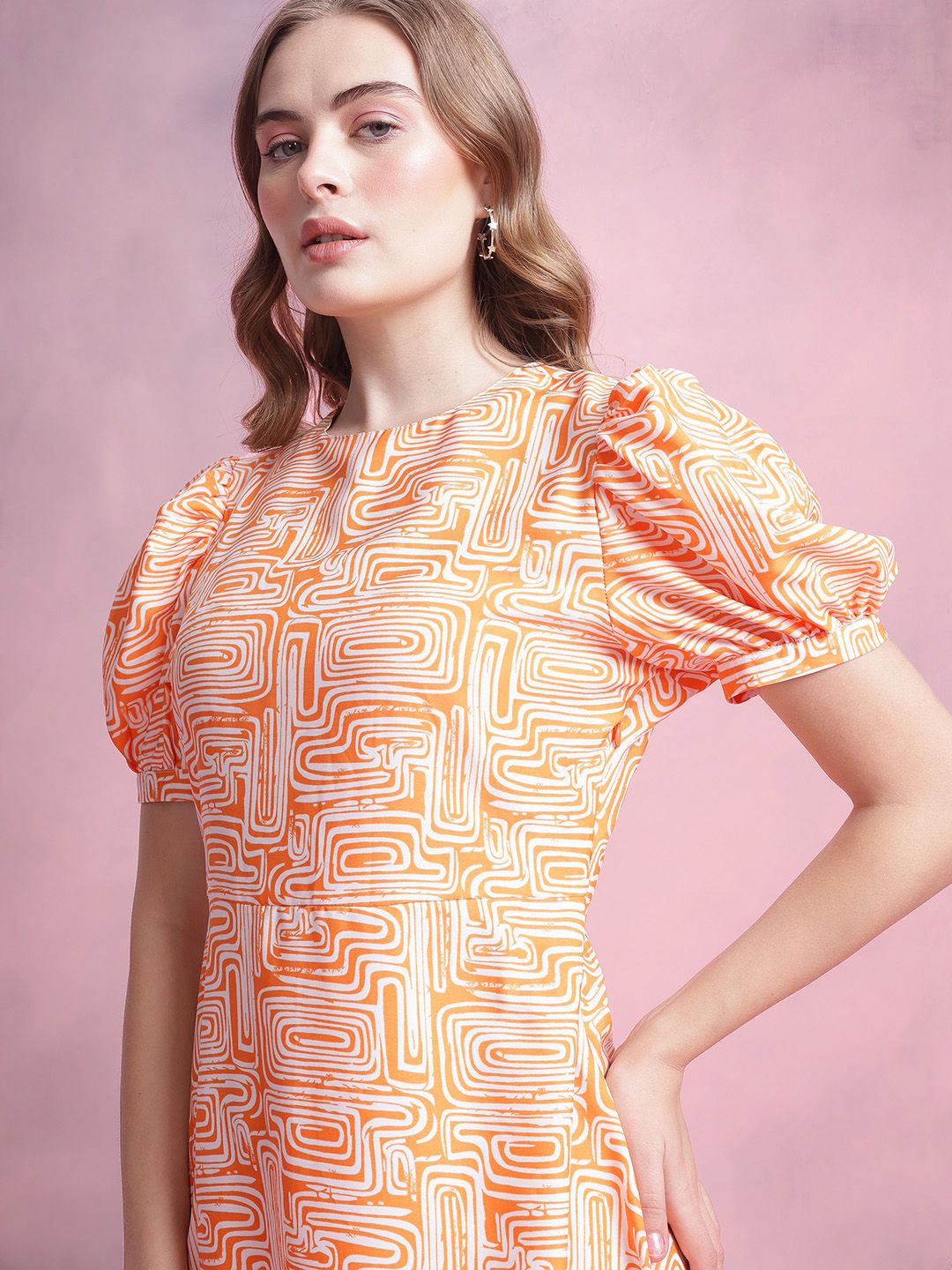 DressBerry Printed Puff Sleeve A-Line Dress