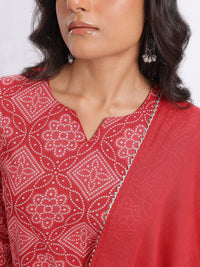 Anouk Bandhani Printed Cotton Kurta with Trousers & With Dupatta