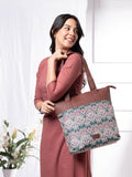 ZOUK Ethnic Printed Shopper Jute Tote Bag