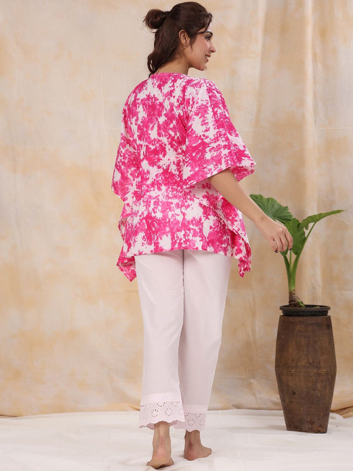Sanskrutihomes Tie & Dye Cotton Pure Kaftan Night Suit