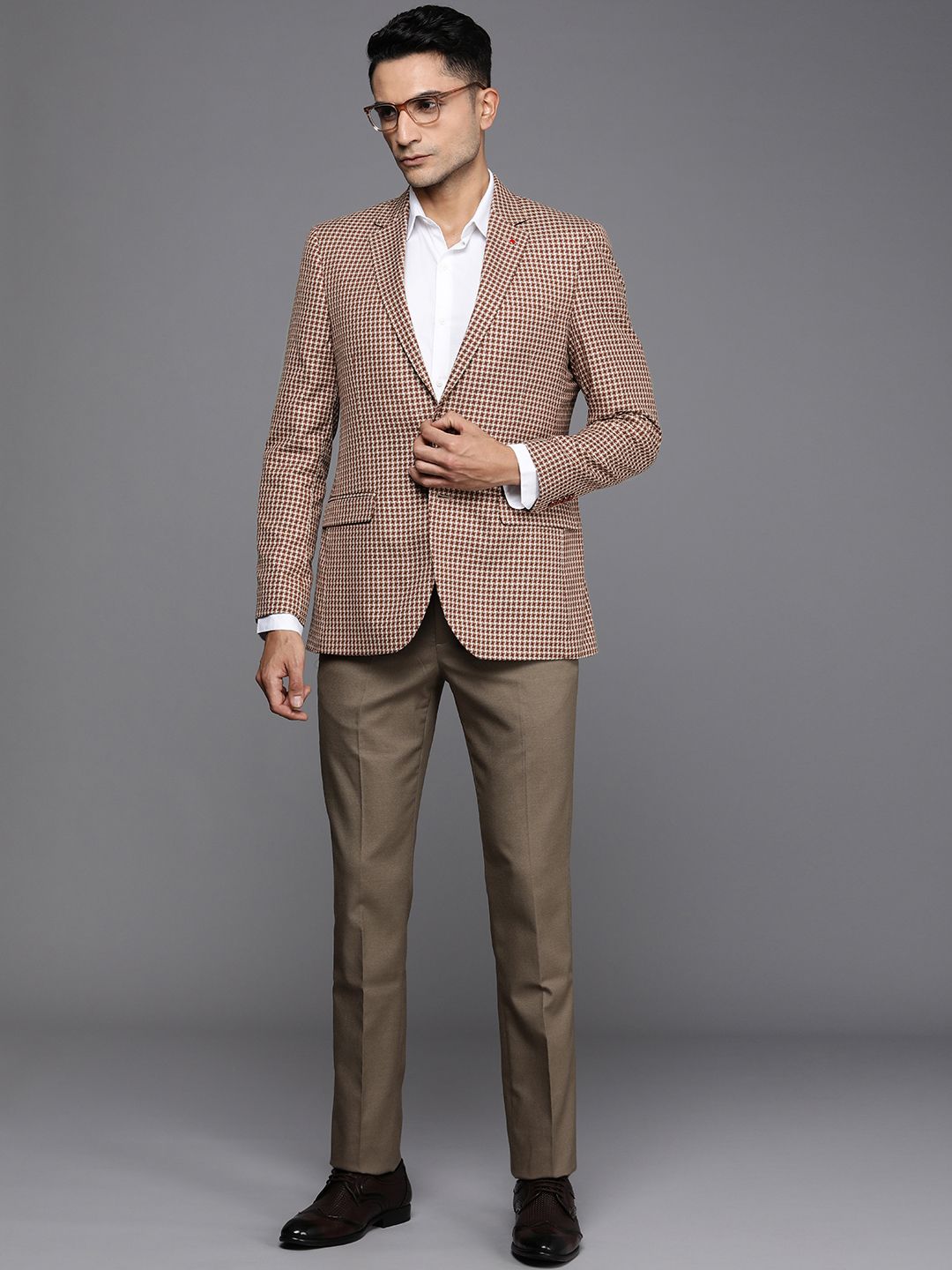 Raymond Self Design Textured Contemporary Fit Single Breasted Formal Blazer