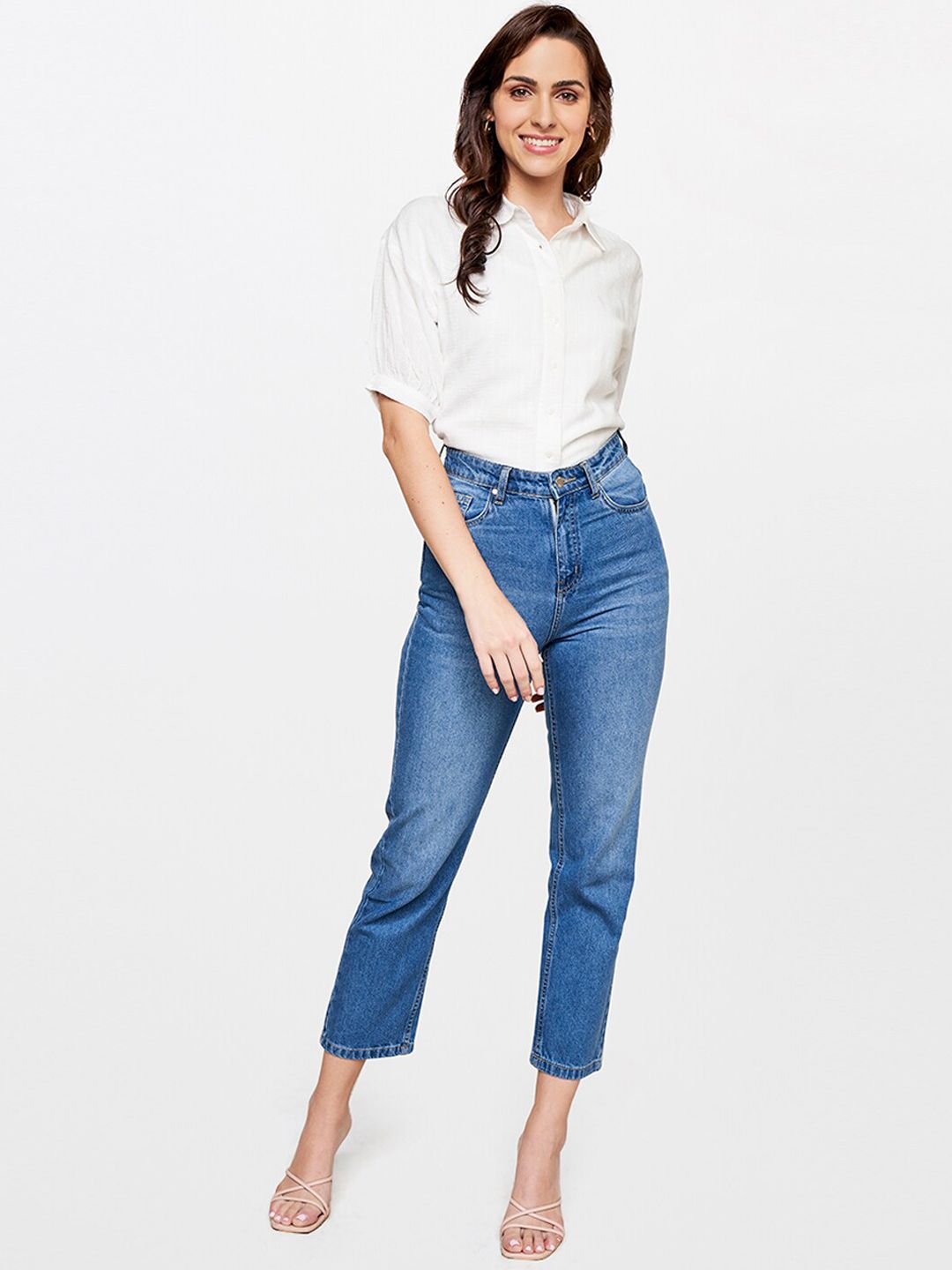 AND Women Mom Fit Cotton Trousers