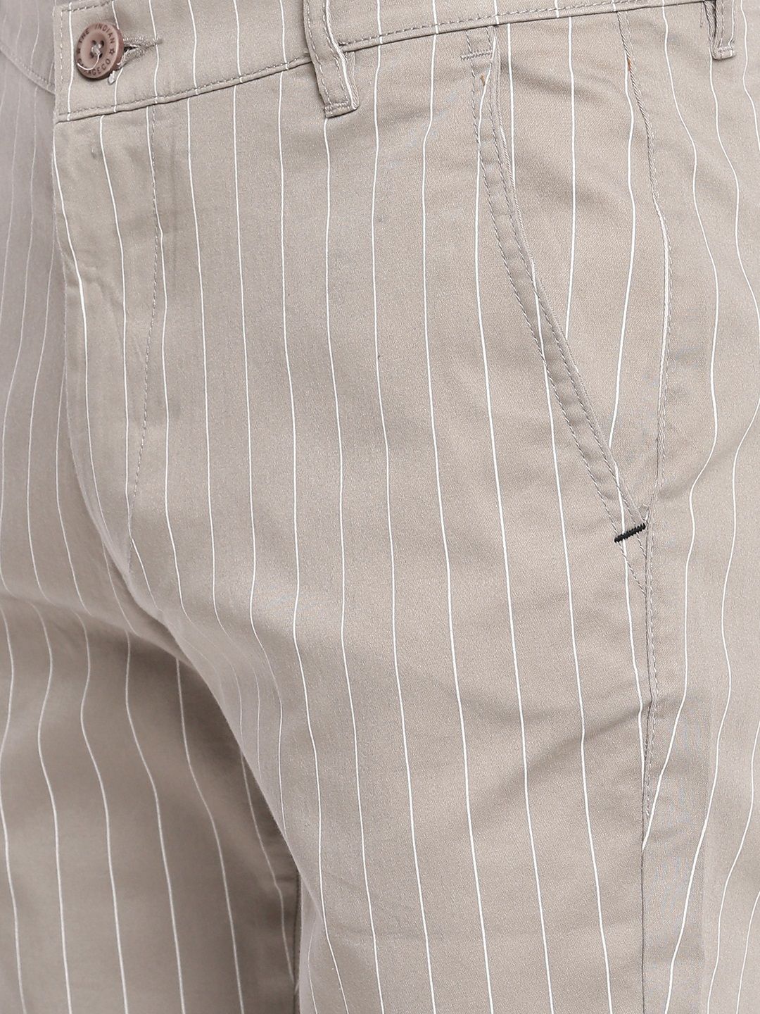 The Indian Garage Co Men Taupe Slim Fit Striped Regular Trousers