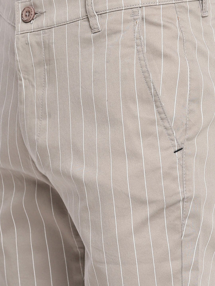 The Indian Garage Co Men Taupe Slim Fit Striped Regular Trousers