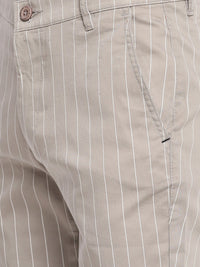 The Indian Garage Co Men Taupe Slim Fit Striped Regular Trousers