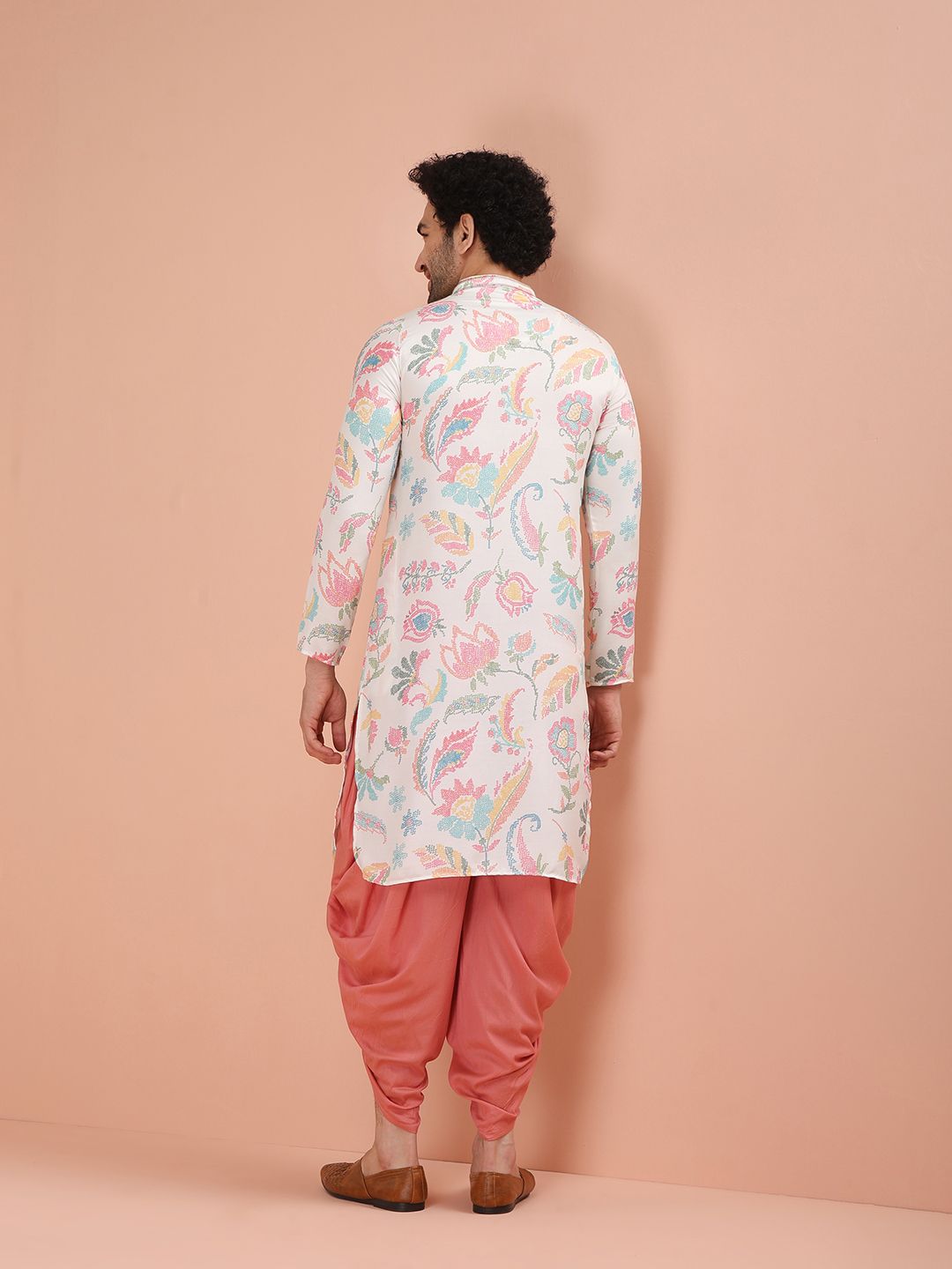 KISAH Floral Printed Mandarin Collar Kurta With Dhoti Pants