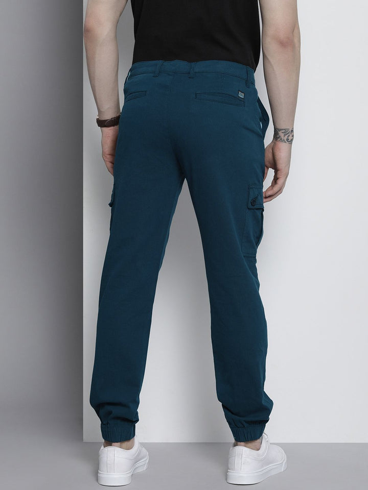 The Indian Garage Co Men Teal Slim Fit Cargos Trousers