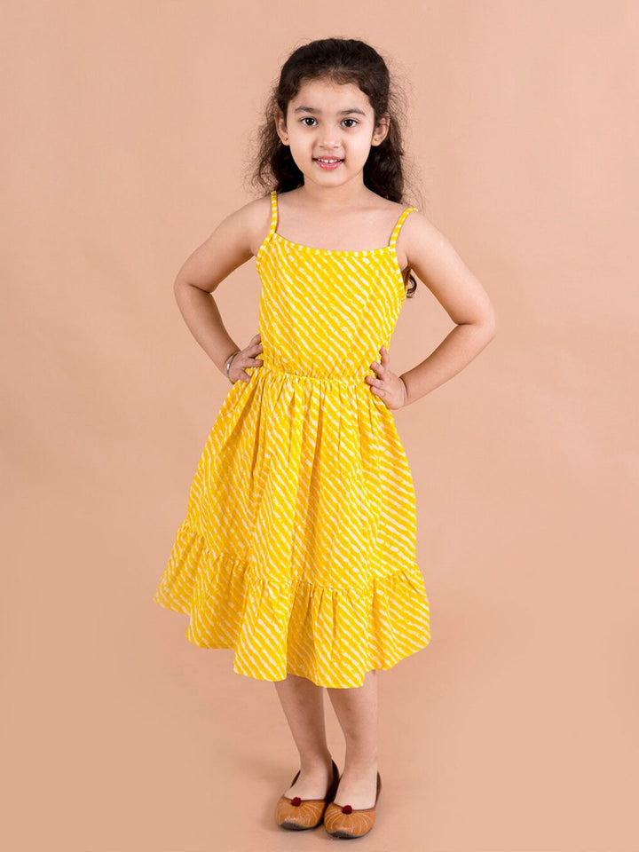 pspeaches Girls Yellow Striped Cotton Midi Dress With Printed Shrug