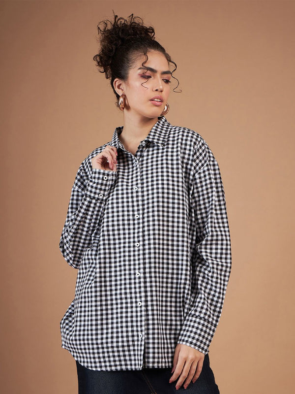 SASSAFRAS Spread Collar Checked Oversized Casual Pure Cotton Shirt